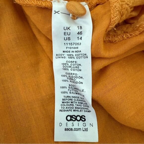 ASOS Mustard Yellow Wrap Dress with Ruffle Hem Size 14 - Picture 8 of 9